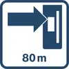 A graphic showing an arrow pointing to a device with text indicating a distance. Náhľad obrázku produktu