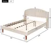 A diagram of a beige upholstered bed frame with dimensions indicated. Produktbild-Vorschau