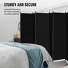 A black room divider is shown in a bedroom setting, with text overlay highlighting its features. Náhľad obrázku produktu