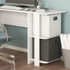 A white corner desk with storage bins and a chair. Podgląd zdjęcia produktu