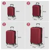 Four different sizes of red suitcases are displayed with their dimensions. Náhled obrázku produktu