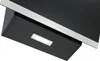 A close-up, angled view of a black range hood with a silver accent strip and a built-in light. Produktbild-Vorschau