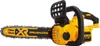 A yellow and black cordless chainsaw is shown against a white background. Voir les images du produit