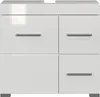 A front view of a white, high-gloss bathroom vanity with two drawers on the right and one door on the left. Podgląd zdjęcia produktu