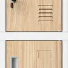 Close-up view of two locker doors, one with a key and ventilation slots, the other with a handle and label holder. Voir les images du produit