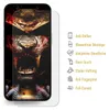 A phone screen protector with a graphic design is shown next to a list of its features. Produktbild-Vorschau