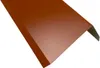 A close-up, angled view of a brown metal roofing edge profile against a white background. Produktbild-Vorschau
