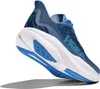A single blue Hoka running shoe shown from a side-diagonal angle, with the sole prominently visible. Produktbild-Vorschau