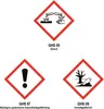 Three GHS hazard pictograms with accompanying text. Produktbild-Vorschau