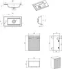 Technical drawings and a 3D render of a bathroom vanity set. Voir les images du produit