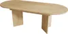 A light brown wooden dining table with an oval shape and two pedestal legs, shown from a side angle on a white background. Náhľad obrázku produktu
