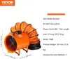 Product image showing an orange industrial fan with an orange flexible duct attached, alongside a descriptive text box with product specifications. Dimensions are also shown on the fan image. Náhľad obrázku produktu