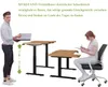 A man is standing next to an adjustable height desk, holding a laptop. A woman is sitting at another adjustable height desk, writing on a notepad. The desks are shown in different height configurations. Anteprima dell’immagine prodotto