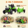 A collage of images showing a green toy tractor with a trailer, a child riding a similar tractor, and another child interacting with the tractor and trailer. Náhľad obrázku produktu