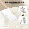 A hand is placing a white mat into a chrome wire rack, with comparison images of two different storage shelf designs. Podgląd zdjęcia produktu