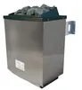 A stainless steel sauna heater with rocks on top, mounted on a white background. Produktbild-Vorschau