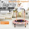A collage showing a child jumping on a trampoline and a distressed woman sitting on a couch while children jump on it. Produktbild-Vorschau