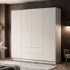 A modern bedroom with a large white wardrobe and a textured wall. Náhled obrázku produktu