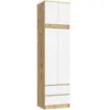 A tall, narrow cabinet with white doors and drawers, accented with a wood-grain finish. Produktbild-Vorschau