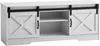 A white TV stand with sliding barn doors and black hardware. Náhľad obrázku produktu