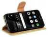 A black smartphone in a green and brown book-style case, displayed at an angle on a white background. Náhled obrázku produktu