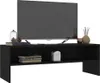A black TV stand with a television on top and decorative items and books on the shelves. Náhľad obrázku produktu