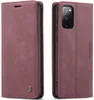 A product shot of a red leather phone case for a Samsung Galaxy S20 FE, shown from two angles. Produktbild-Vorschau