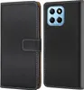 A black flip-style phone case is shown from the front and back. Produktbild-Vorschau