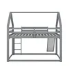 A grey wooden bunk bed with a house-shaped frame, a ladder on the left, and a slide on the right, shown against a white background. Produktbild-Vorschau