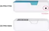 Two different models of a white electronic device are shown side-by-side against a white background. The top model has a blue accent and a circled charging port labeled 'DC charging port'. The bottom model has a gray control panel and a different lid desig Produktbild-Vorschau