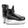 A pair of black ice skates with white laces and blue accents, shown from a side-angle against a white background. Podgląd zdjęcia produktu