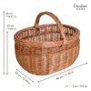 A wicker basket with a handle, shown from a slightly elevated side angle, with measurement indicators and branding. Produktbild-Vorschau