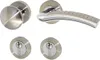 A set of door hardware, including a doorknob, a lever handle, and two keyhole escutcheons, displayed against a white background. Produktbild-Vorschau