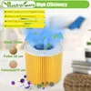 A close-up of an air filter with arrows indicating airflow and small particles being filtered out. Text overlays describe the filter's features and capabilities. Produktbild-Vorschau