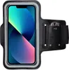 A black sport armband holding a smartphone with a colorful wallpaper. Produktbild-Vorschau