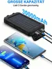 A solar power bank is shown charging two smartphones. Produktbild-Vorschau
