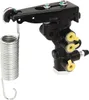 A black brake load sensing proportioning valve with a silver spring and yellow caps on fittings, isolated on a white background. Anteprima dell’immagine prodotto