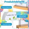 A collage of product details and close-ups of a baby hand and footprint set, with colorful paint splatters in the background. Produktbild-Vorschau