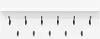 A white wall-mounted shelf with multiple black hooks. Voir les images du produit