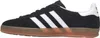 A side view of a black Adidas sneaker with white stripes and a gum sole. Produktbild-Vorschau