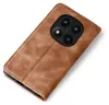 A brown flip case for a smartphone is shown from a diagonal top-down view on a white background. Produktbild-Vorschau