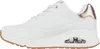 Side view of a white Skechers Uno sneaker with rose gold accents and a brown sole. Náhled obrázku produktu