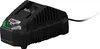 A black battery charger with a white power cord against a white background. Produktbild-Vorschau