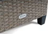 A close-up view of the bottom corner of a polyrattan lounge furniture set, showing the woven texture and a brand logo. Produktbild-Vorschau