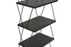 A black, multi-tiered shelf unit against a white background. Náhled obrázku produktu