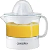 A white electric citrus juicer filled with orange juice, shown from a front-diagonal angle. Produktbild-Vorschau