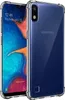 A clear product shot of a transparent phone case on a Samsung Galaxy A10 phone, shown from two angles. Produktbild-Vorschau