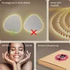 A collage of images showcasing a mirror with LED lighting, its features, and packaging. Produktbild-Vorschau