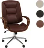 A brown leather office chair with wooden accents is shown against a white background. Anteprima dell’immagine prodotto