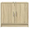 A front view of a light brown wooden cabinet with two doors and silver handles. Produktbild-Vorschau